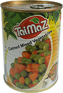 <p>
  canned mixed vegetables 
  <br/>
  Weight: 350 gr
  <br/>
  Ingredients: green peas,carrot,salt,drinking water
  <br/>
  Info: product of iran by TOOS TAIMAZ CO
  </p>
